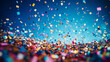 Confetti Explosion.  Generated Image.  A digital rendering of a lot of colorful confetti exploding in a macro view.