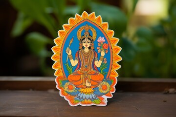 Wall Mural - illustration of Vibrant sticker in Indian folk art with orange yellow, Generative ai