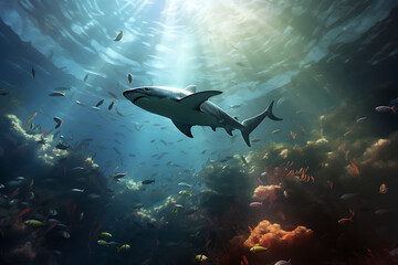 Wall Mural - underwater animals, animal, water world, underwater fish, shark, turtles, underwater world