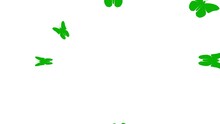 Animated Green Butterflies Fly From Center. Vector Illustration Isolated On White Background.