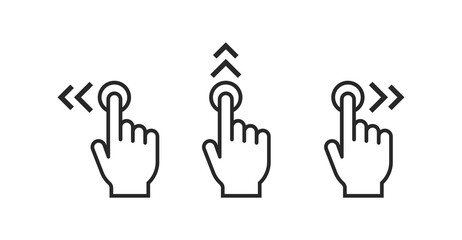 Poster - Swipe to left right up icon set. Finger touch screen gestures vector. Hand finger left, right, up icon.