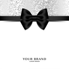 Wall Mural - Luxury white banner with silver elements and bow