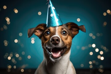 A Happy Dog in new year party festival. Generative AI