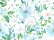 © Anna Kutukova - White watercolor flowers pattern, delicate wedding background. Pastel green leaves and painted rosehip flowers
