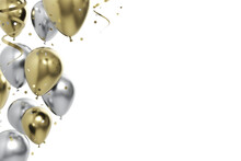 celebration gold silver balloons and confetti 3d