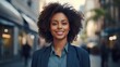 Portrait of a beautiful african american businesswoman smiling in the city Generative AI
