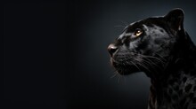 Closeup Of A Black Panthers Head On Black Background Created With Generative AI