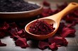 Wooden spoon with dry hibiscus tea food. Natural antioxidant drink fresh detox. Generate Ai