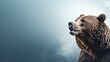 Closeup of a big grizzly bear on a light background with copy space created with Generative AI
