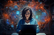 cyber expert developer girl navigating advanced digital interface