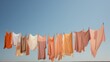 Clothes drying on a rope against the blue sky. illustration. Generative AI