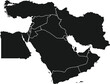 Vector illustration map of Asian countries. Middle East. States borders of Turkey, Cyprus, Jordan, United Arab Emirates, Saudi Arabia