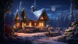 Light before a log wood cabin with Christmas enriching light