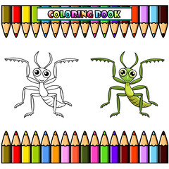 Canvas Print - Green mantis cartoon posing for coloring book