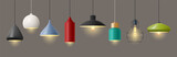 Fototapeta  - Lamp for home decoration, isolated pendant light for interior design. Vector realistic shade and bulbs, loft and classic style, modern and contemporary models of illumination for houses