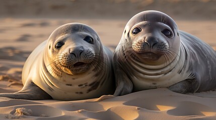 Snickering out boisterous. Amusing creature meme picture of cheerful creatures having fun. Silly natural life picture of two wonderful neighborly dim seals playing around and clearly