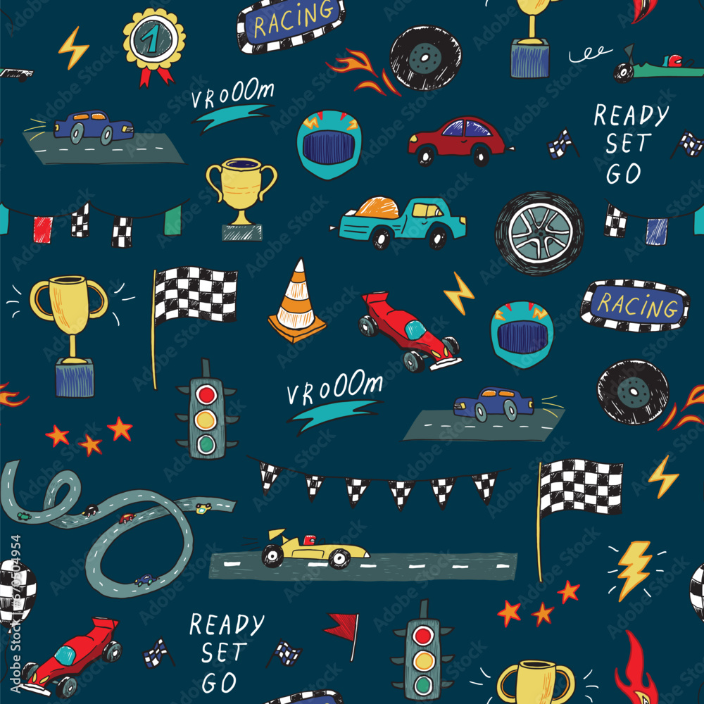 Seamless Racing Vector Racing cars vector sealess pattern. Stock Vector | Adobe Stock