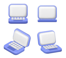 Poster - Personal computer with monitor and keyboard. Vector isolated 3d icon of laptop portable gadget, cartoon or game design, device with touchpad and screen for work or study, workspace item