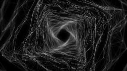 Poster - abstract wireframe tunnel. black wormhole. 3d portal grid. futuristic fantasy square funnel. 3d rend