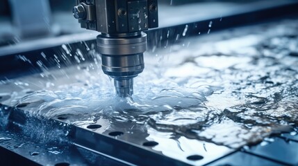 Aufkleber - Waterjet Cutting. Machine using water pressure to cut through stainless steel materials