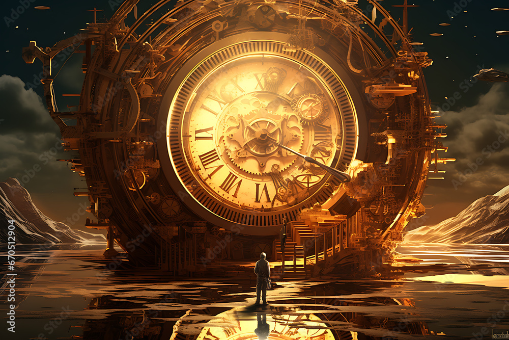 Time machine clock, futuristic fantasy, movie, cartoon, animated, time, big clock