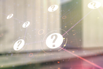 Aufkleber - Double exposure of abstract virtual question mark hologram on modern business center exterior background. Sociology and psychology concept