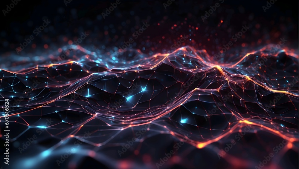 Digital background with glowing particles and lines. Big data ...