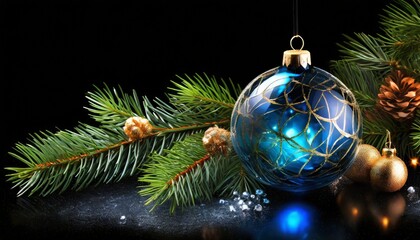 Poster - Christmas tree decorations on blue