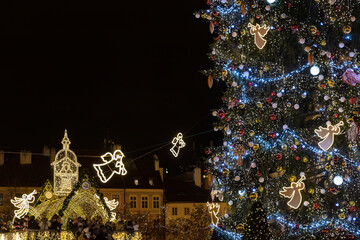 Sticker - Old Town Square at Christmas time, Prague, Czech Republic