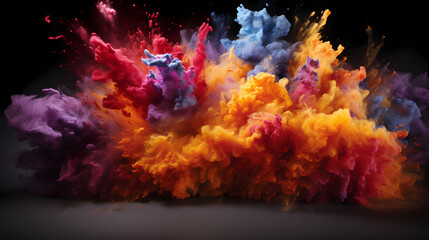 Wall Mural - Color aerosol  with cloud of colored powders stock photo, in the style of light orange and teal, video glitches, high quality photo, colorful explosion.