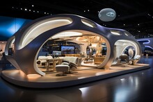 Tradeshow Booth Designed To Resemble A Futuristic Spaceship, Generative AI