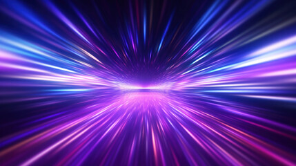 Abstract background in blue and purple neon glow colors.Panoramic high speed technology concept. motion Blur.