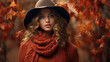 a fashionably dressed woman with a hat. autumn outfit concept