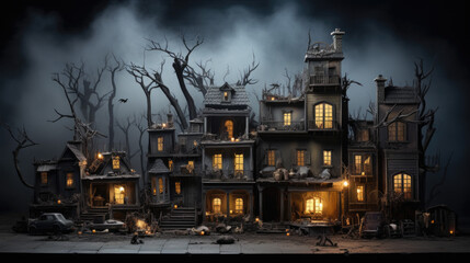 Wall Mural - creepy miniature house