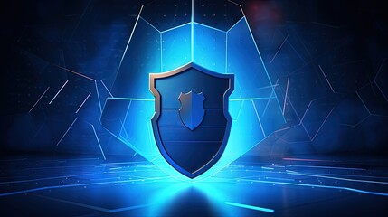 Aufkleber - Internet technology cyber security concept of protect computer virus attack with shield Keyhole icon on Blue abstract background.