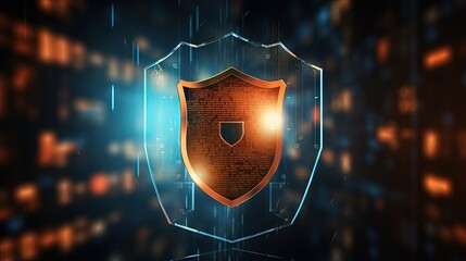 Aufkleber - 2d illustration Protection concept: pixelated Shield icon on digital background, Security background