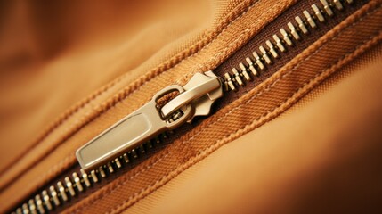 Wall Mural - Close up of zipper on brown leather bag, AI