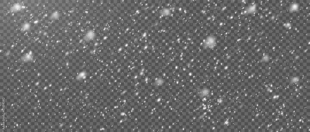 Vector snowfall: Various white snowflakes on transparent background ...