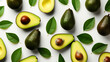 Topp view fresh avocado slice background on white background