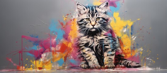 Wall Mural - Abstract various colorful graffiti paintings of  cat animal, Generative Ai