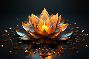 Wall Mural - Generative AI picture of beautiful lotus gracefully poised on dark backdrop