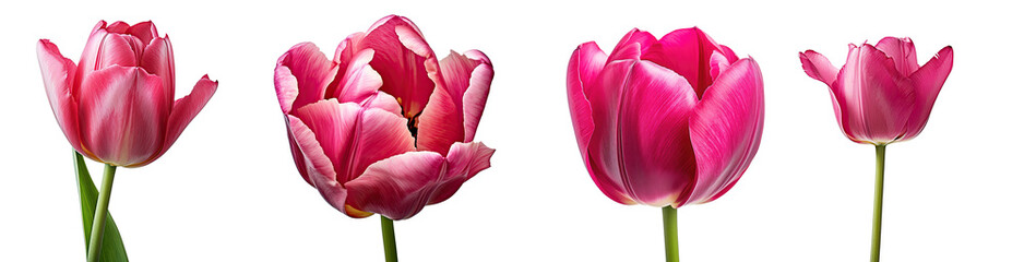 Wall Mural - Set of dark pink tulip flowers, isolated on a transparent background. (PNG cutout or clipping path.)