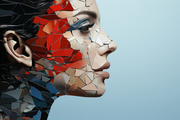 Trendy abstract illustration of woman in vintage minimalistic geometry elements Generative AI picture