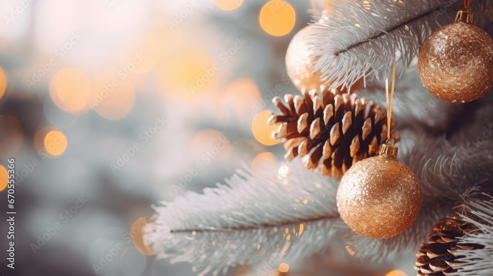 a close up of a pine cone and a pine cone hanging from a christmas tree ...