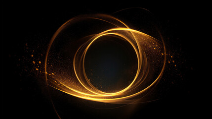 Wall Mural - Golden circle and waves or curves, abstract modern design with lighting effect on black background