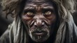 Close-up emotional face of African refugees facing challenge, starvation, poverty, war. expression of fear, pain, and gloom. generative AI