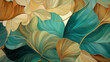 Huge organic abstract leaves in turquoise and beige background, abstract design