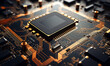 © trompinex - GPU ram microchip or CPU powerful computer board for artificial intelligence technology. Detailed view. Generative Ai