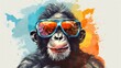 Watercolor monkey wearing sunglasses 
