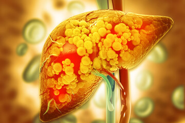 Wall Mural - Liver damage such as Fatty liver, Fibrosis, Cirrhosis, and Liver cancer. 3d illustration